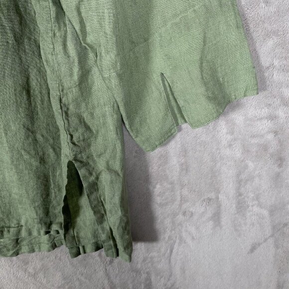 Linda Allard Ellen Tracy 100% Washable Linen Tunic 18 Green Button Down Shirt - Picture 5 of 10